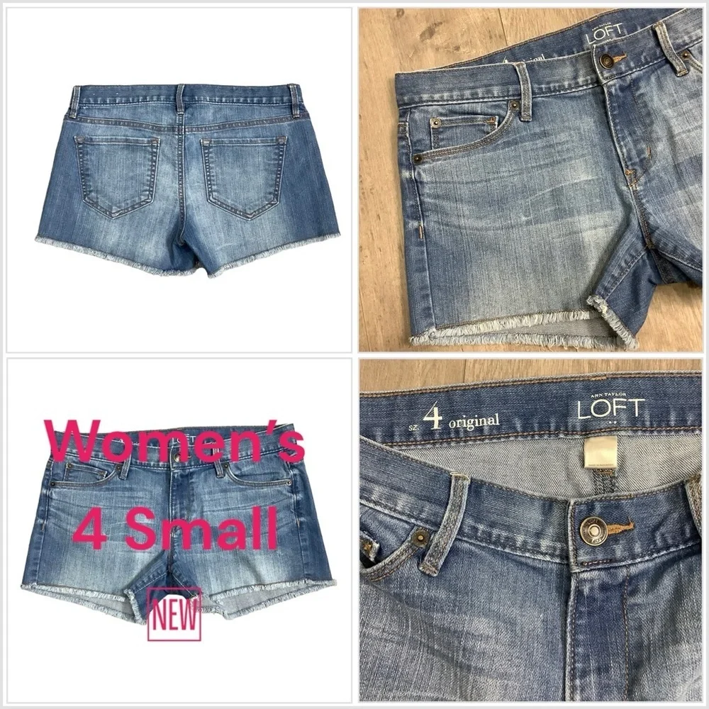 Women's Loft 4 S Small Light Navy Blue Denim Jeans Chino Shorts Cut Offs Stretch